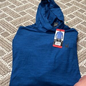 Spyder active wear men’s blue  hooded long sleeve t shirt Size medium